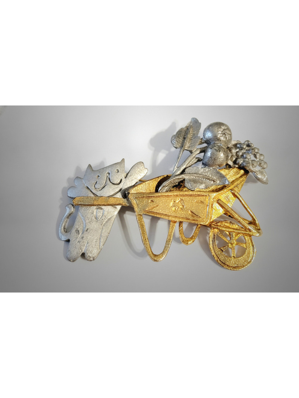 Vintage Ultra Craft Brooch Pin, Cat, Pewter- Gold-tone, Large Figural sab-5